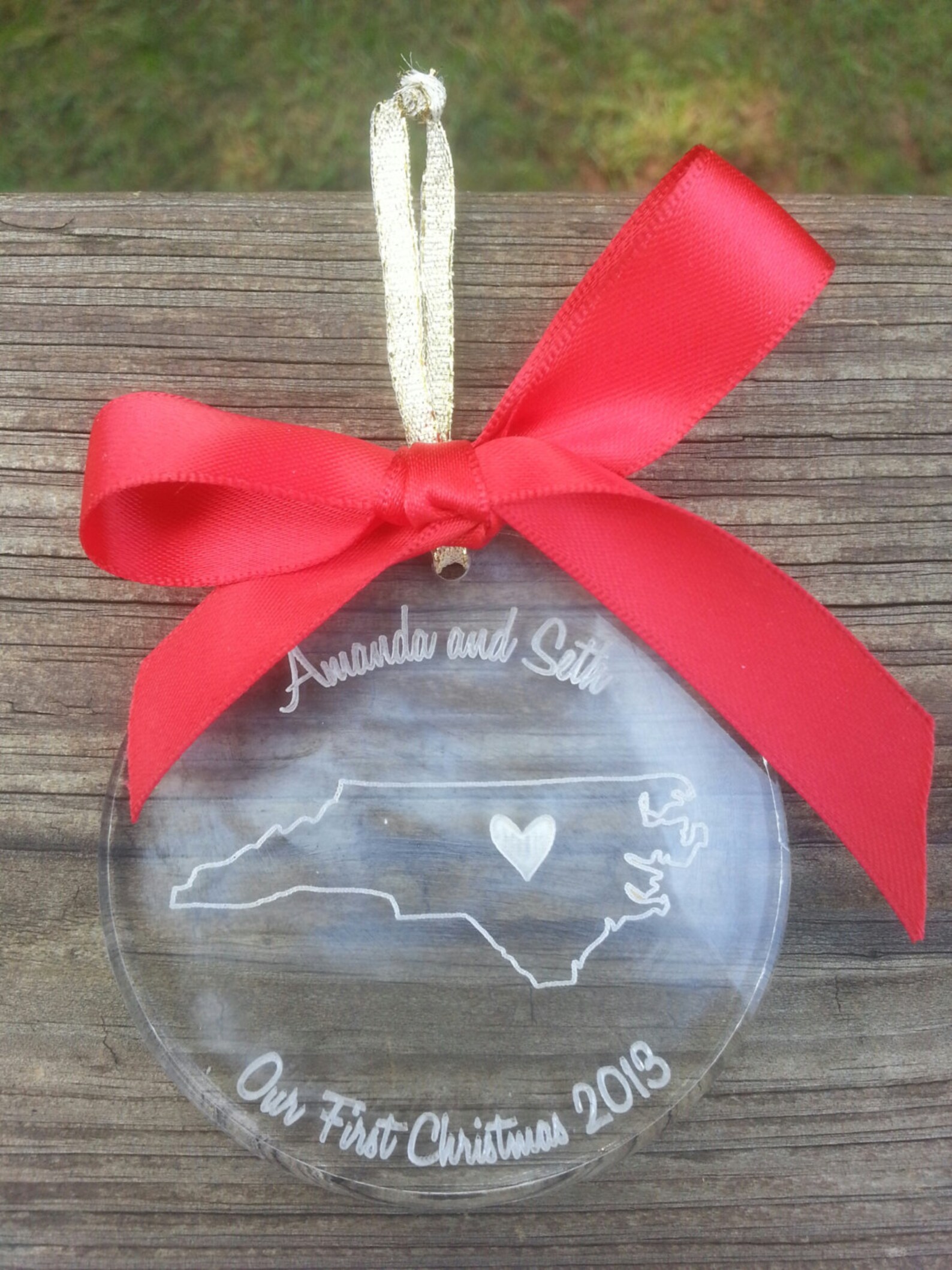 Personalized Heart Over North Carolina Christmas Ornament Etsy
