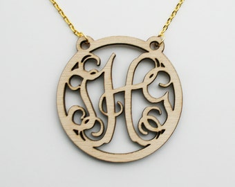 Rustic Wood Monogram Necklace (More Font Options) - with gift box