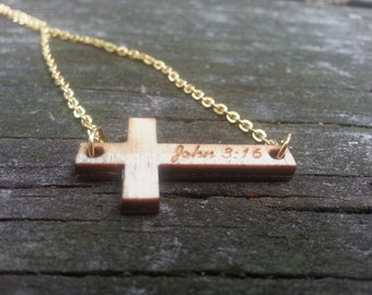 Personalized Birch Wood Cross Necklace - with gift box!