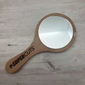 Miroir à main gravé avec logo, miroir en bois personnalisé
