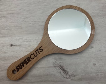 Miroir à main gravé avec logo, miroir en bois personnalisé