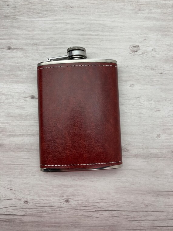 Flasque alcool inox cuir vintage Made in England 6oz - Arts de la table