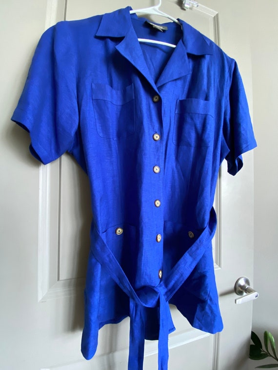 Vintage 80s-90s Lane Bryant Blue Linen Button Up T