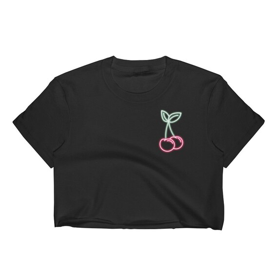 Neon Cherries Crop Top Black Neon Lights Pastel Goth Etsy