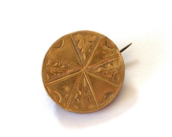 Broche antiguo Oro redondo dorado grabado victoriano 1900 Pin de joyería