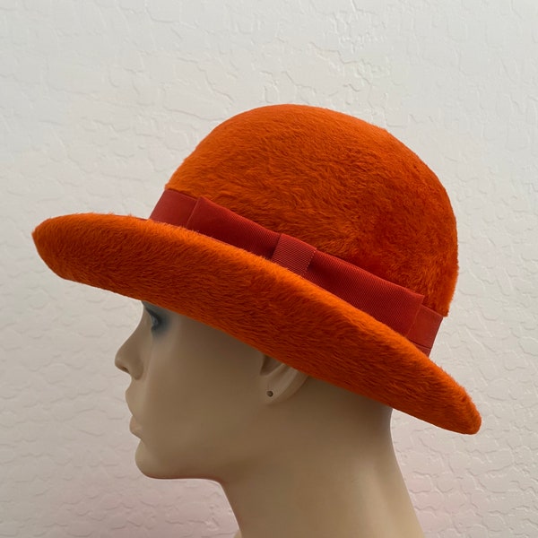 Bowler Hat Vintage 1950s Burnt Orange Wool Felt Derby