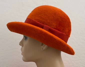 Bowler Hat Vintage 1950s Burnt Orange Wool Felt Derby