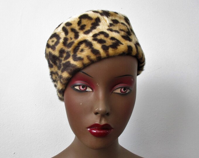 Animal Print Pillbox Hat Vintage 1960s Faux Fur Black Brown Etsy