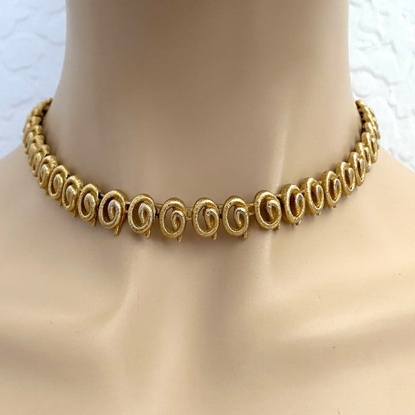 MONET Coiled Snake Choker Necklace Vintage 1980s Gold Plated Jewelry