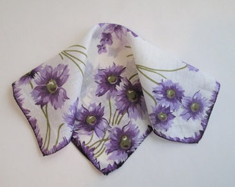 Purple and Pink Floral Hankie Scalloped Purple Flowers Oval Handkerchief Vintage Purple Violet Floral Handkerchief Pure Linen Hankie