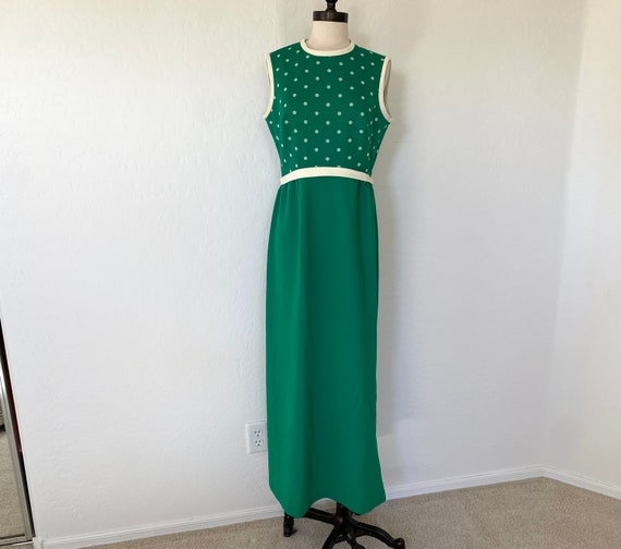 Maxi Dress Vintage 1960s Green White Sleeveless P… - image 2