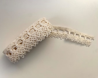 Lace Trim Vintage 1930s Beige Hand Crocheted Cotton Sewing