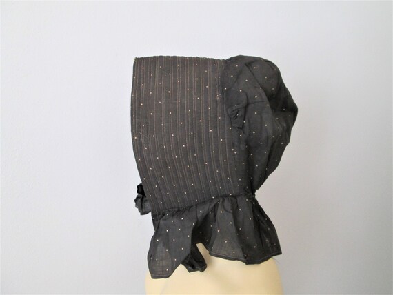 Antique 1900s Bonnet Prairie Farm Black Cotton Pol