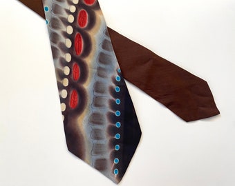 Cravate en soie D'ELEGANCE vintage des années 40, peinte à la main Art déco, cravates Merritt