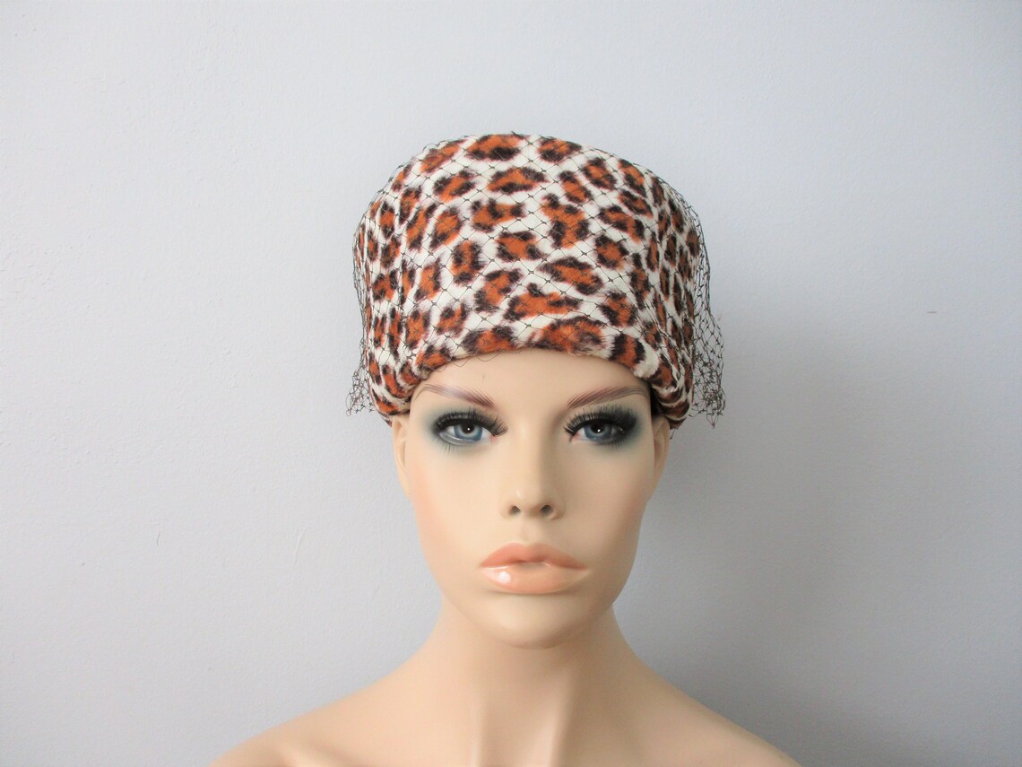 Animal Print Tall Pillbox Hat Vintage 1960s Black Veil Ilten Etsy