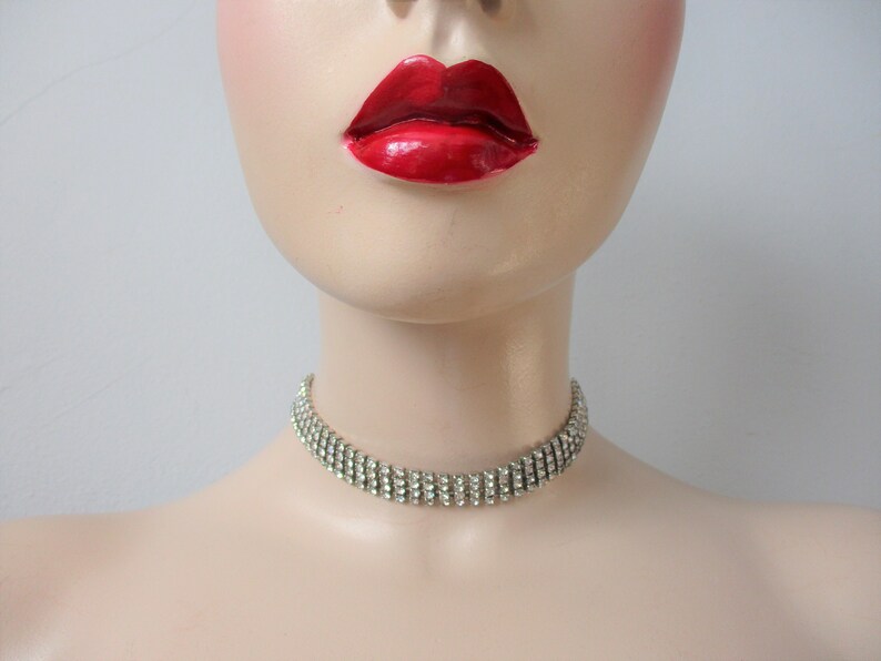 Rhinestone Choker Necklace Vintage 1950s Wedding Prom Formal Costume Jewelry