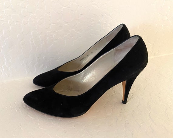 ANNE KLEIN Heels Vintage 1980s Black Suede Leathe… - image 2