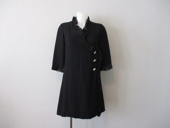 Vintage 1940s Dress Black Rayon Crepe Rhinestone Buttons - Etsy