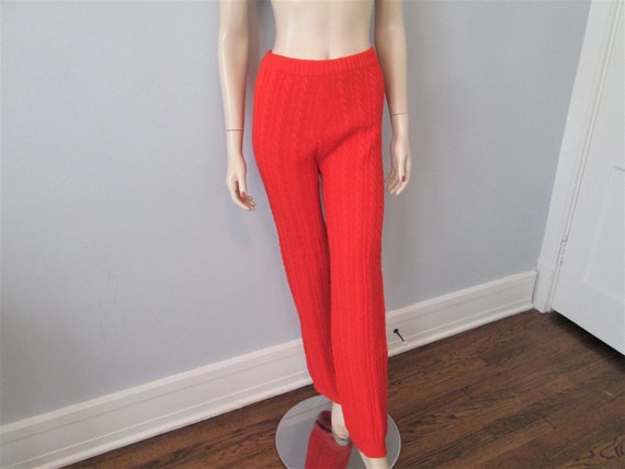 Orange Knit Pants Vintage 1970s Cable Knit Wool Sw