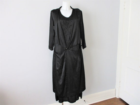 Flapper Dress Vintage 1920s Black Silk Drop Waist