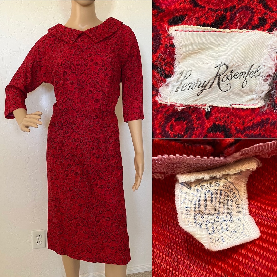 HENRY ROSENFELD Pencil Dress Vintage 1950s Red Black Cotton Corduroy ...