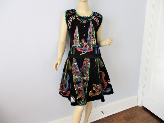 Mexico Tourist Set Vintage 1950s Black Velvet Sequ