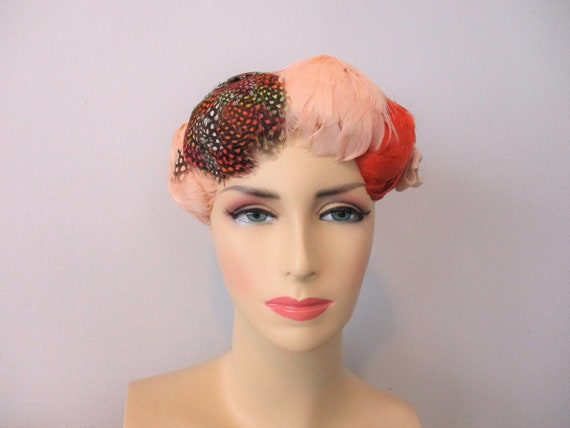 Feather Velvet Cocktail Hat Vintage 1940s Fall Co… - image 2