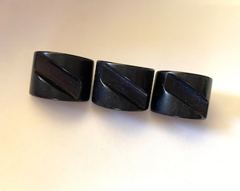 Bakelite Coat Buttons Vintage 1940s Black Carved Shank Set of 3 Sewing