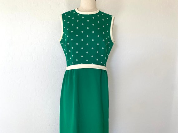 Maxi Dress Vintage 1960s Green White Sleeveless P… - image 3