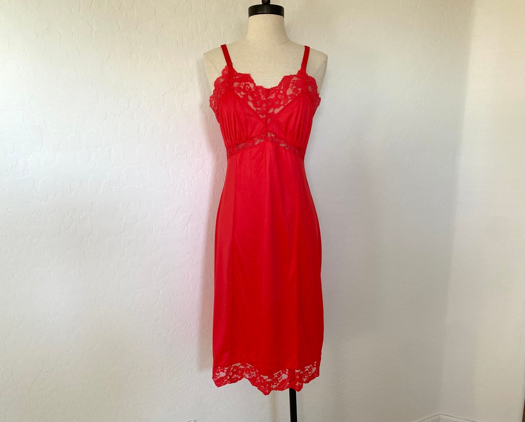 PENNEYS ADONNA Slip Vintage 1960s Red Nylon Full Dress Lingerie Lace - Etsy