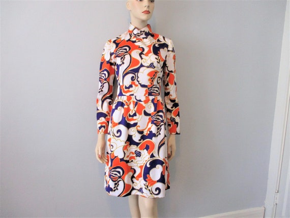 Psychedelic Dress Vintage 1970s Purple Orange Whit