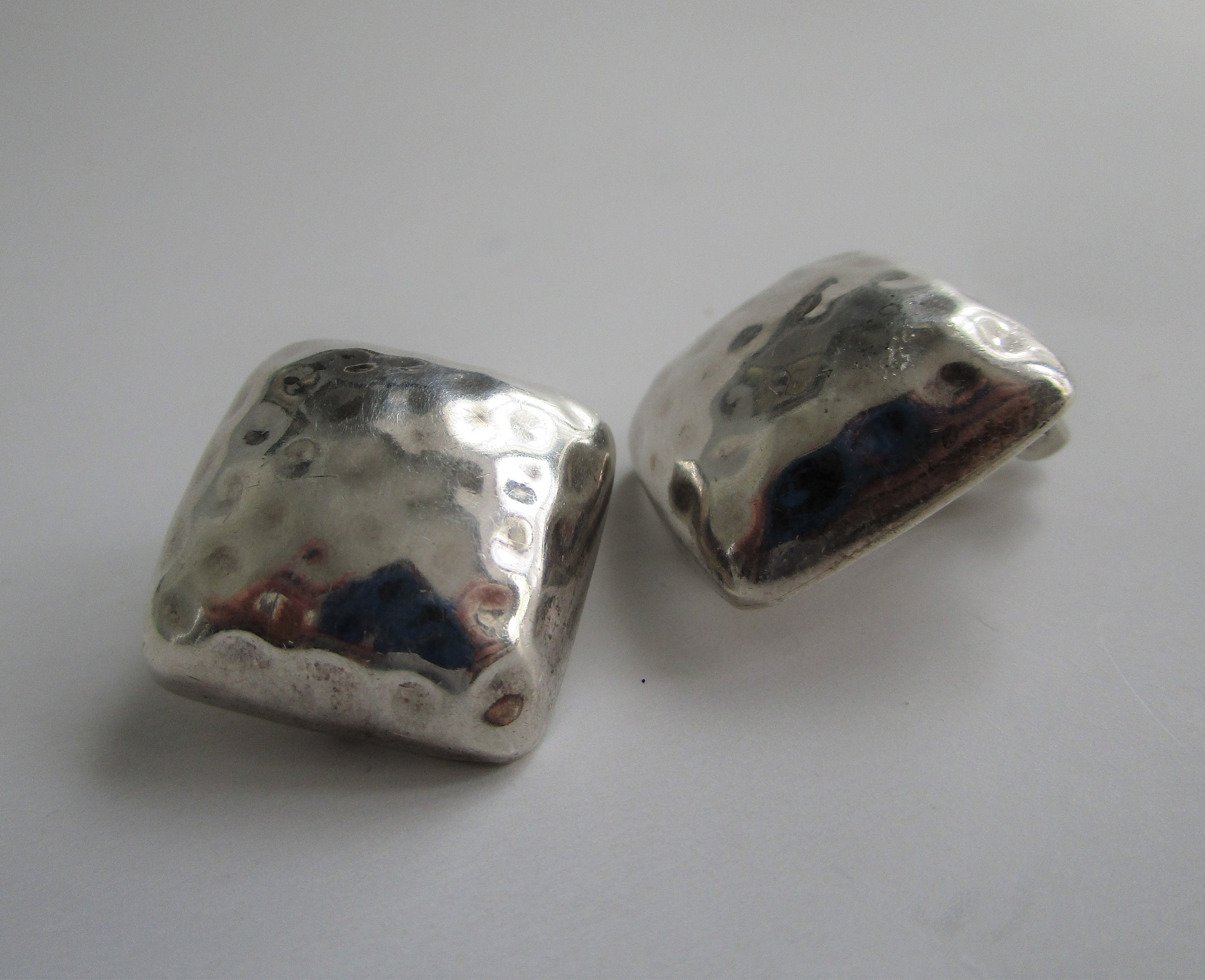 Silver Hammered Square Clip Earrings Silver Hammered Square Clip Earrings