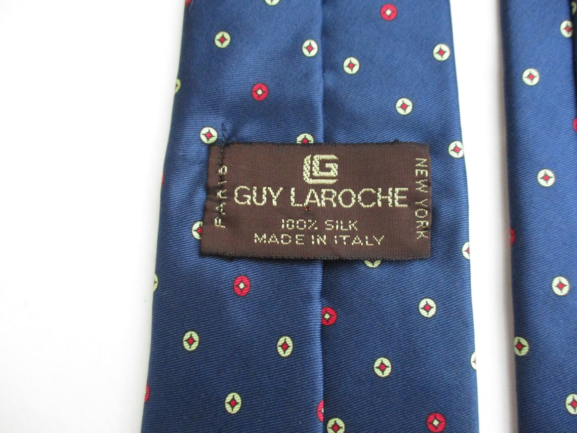 GUY LAROCHE Italian Silk Necktie Vintage 1960s Navy Blue Polka Etsy