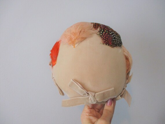 Feather Velvet Cocktail Hat Vintage 1940s Fall Co… - image 7