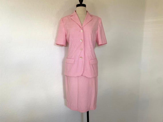 MONDI Suit Vintage 1980s Pink White Gingham Check… - image 2