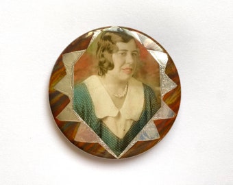 Art Deco Pocket Mirror Vintage 1930s Celluloid Flapper Girl Vanity