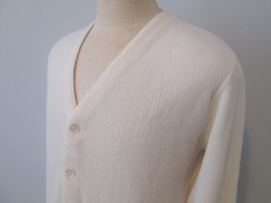 LORD JEFF Cardigan Sweater Vintage 1970s Beige Acrylic Golf Etsy