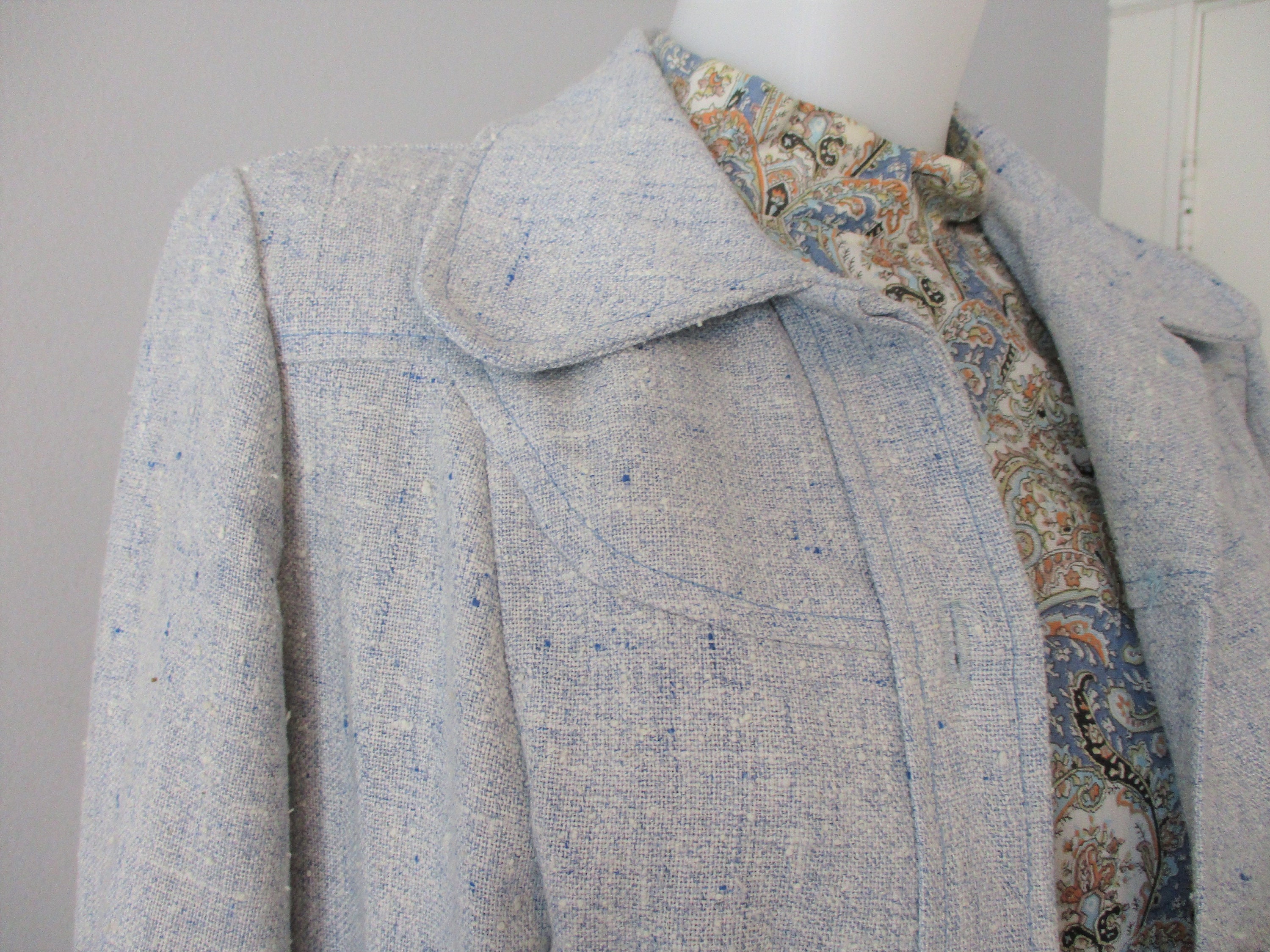 Dress Jacket Belt Suit Vintage 1970s Blue Paisley Tweed | Etsy