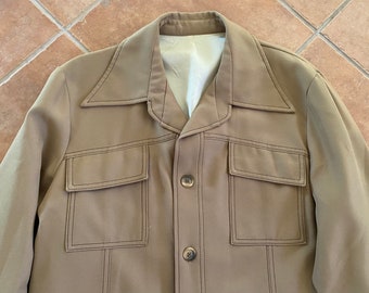 Leisure Jacket Vintage 1970s Tan Polyester Pointed Collar