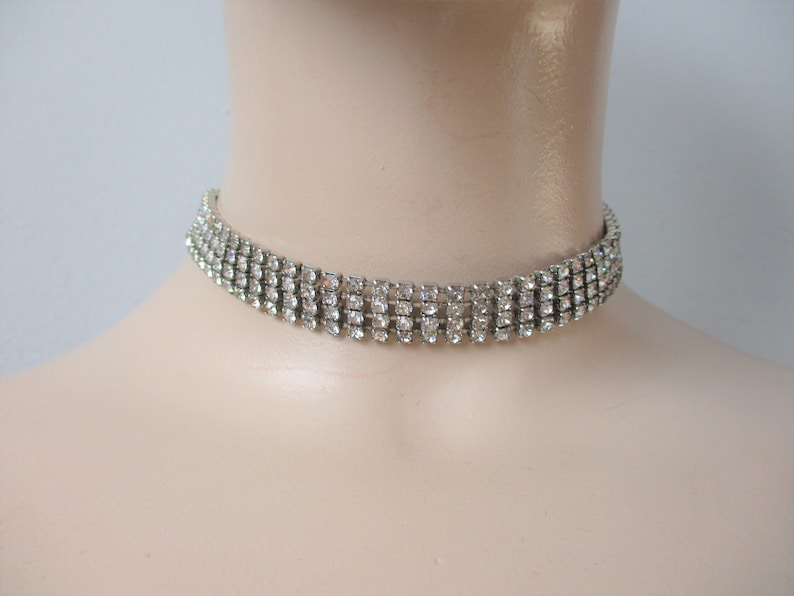 Rhinestone Choker Necklace Vintage 1950s Wedding Prom Formal Costume Jewelry