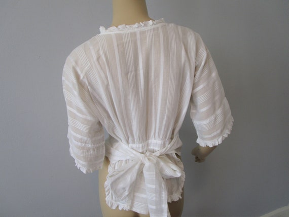 Antique Blouse White Cotton Striped Wrap Around P… - image 5