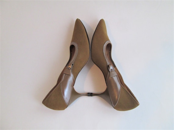 Kitten Heels Pumps Vintage 1950s Camel Brown Sued… - image 7