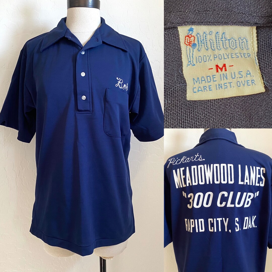 90'S Hilton Bowling Shirt Box Shirt Made in USA Men's XL Vintage cotton black type Vintage Second Hand