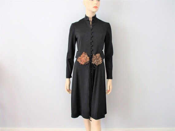 Little Black Coat Dress Vintage 1940s Pheasant Fea