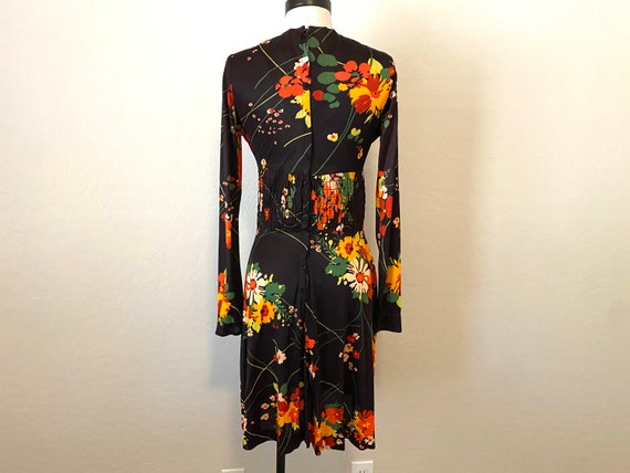 Floral Mini Dress Vintage 1960s Black Orange - image 6