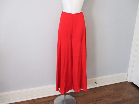 DONNA KARAN Red Silk Palazzo Wide Leg Pants Vintag