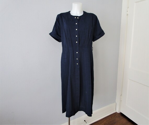 Shirtdress Dress Vintage 1950s Navy Blue Short Sl… - image 2
