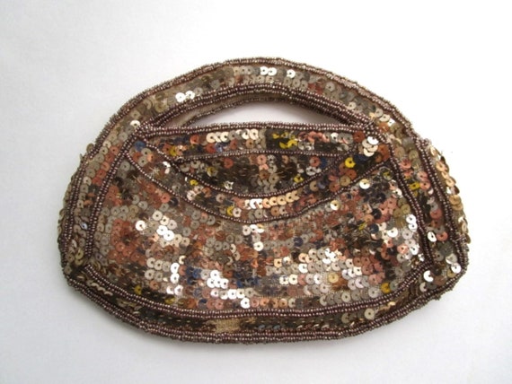 Antique Clutch Purse 1920s Gold Beaded Sequined C… - image 1