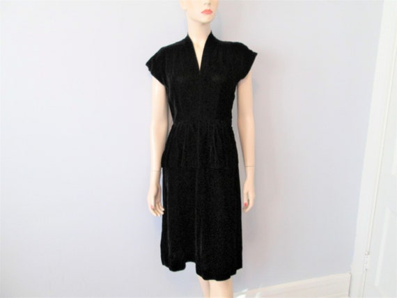 Black Velvet Dress Vintage Late 1930s Early 1940s