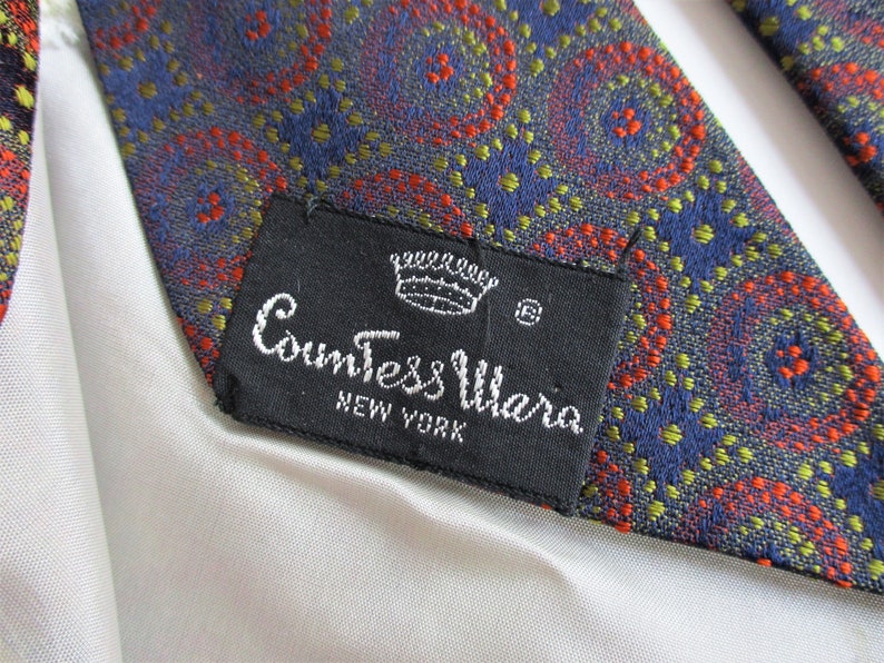 COUNTESS MARA Necktie Vintage 1960s Mod Polyester Geometric Designer Mens Unisex Tie